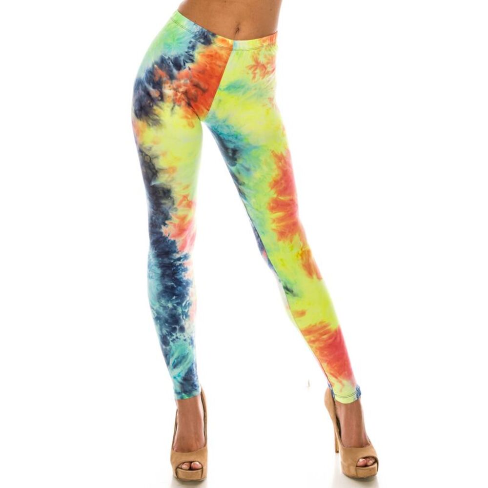 Buttery Soft Summer Yellow Tie Dye Extra Plus Size Leggings - 3X-5X (XPlus One